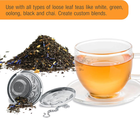 U.S. Kitchen Supply - 2 Premium Stainless Steel Tea Ball Strainer Infusers - 2" Size with Micro Perforated Mesh - Steep Loose Leaf Tea, Herbal, Sp...
