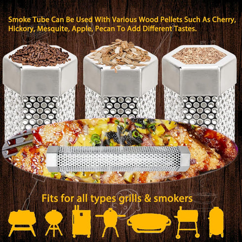 2 Pack Smoke Tube for Pellet Smoker,Pellet Smoker Tube 12in Stainless Steel BBQ Smoke Tube for Hot or Cold Smoking 5 Hours of Billowingsmoke,Smoke...
