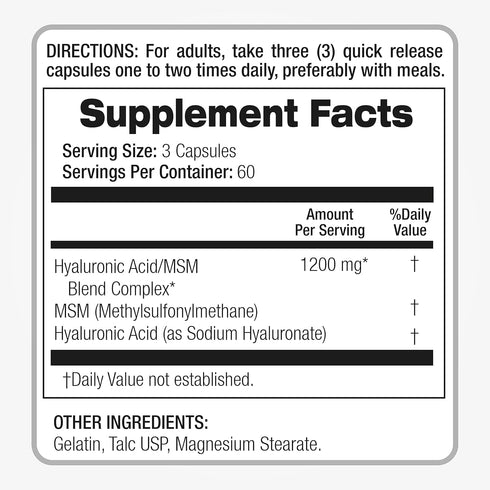 FITO MEDIC'S Lab - Hyaluronic acid capsules - with MSM- 1200 mg per serving, 180 Capsules, Supports Skin Hydration, Joints Lubrication and Antioxi...