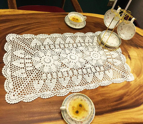 White Handmade Crochet Cotton Table Runner Lace Doilies Doily Rectangle Dresser Scarves,16 by 24 Inches....