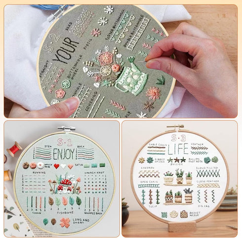 LYSHIATSU 3 Sets Embroidery Starter Kit for Beginners, Patterns Cross Stitch for Adults, Hobbies Embroidery, Learning DIY Kit with 3 Embroidery Ho...