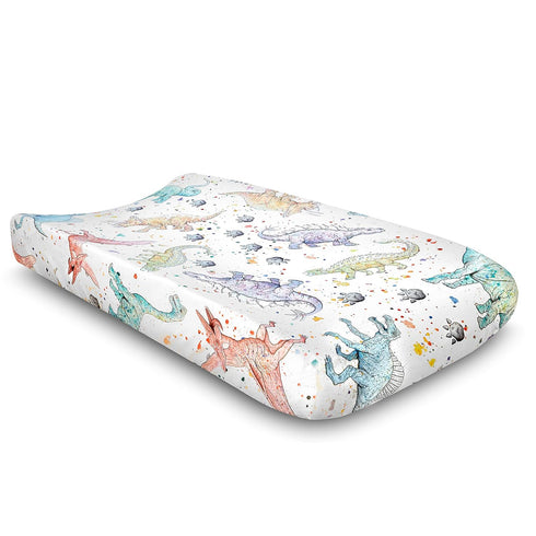 Watercolor Dinosaur Jersey Knit Changing Pad Cover | Extra Soft and Stretchy...