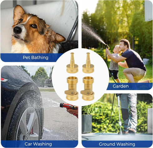 Heavy Duty Brass Hose Nozzle, 3/4" GHT Jet Nozzle High Pressure Garden Water Hose Sprayer Nozzle with Shut Off Valve, Hose Nozzle Sprayer for Hose...