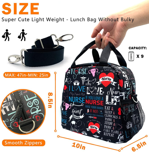 Nurse Lunch Bag Insulated Lunch Box Small Lunch Tote Bags with Water Bottle Holder, Adjustable & Removable Shoulder Strap Lunch Box for Women Men...