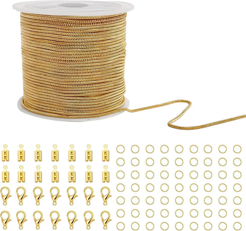 CREATZONE 33ft Gold Snake Chain 1.2mm Necklace Link Cable Chain Round Snake Brass Chain with Lobster Clasps, Jump Rings, Cord Ends for DIY Jewelry...