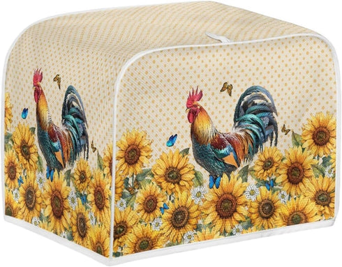 Sunflower Roosters Chickens Toaster Oven Covers for Kitchen Polyester Fabric Quilted Toaster Appliance Dust-proof Cover for Small Appliance Dust C...