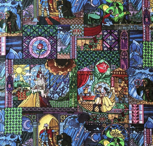 1 Yard - Disney Beauty & The Beast "Stained Glass Window" Cotton Fabric (Great for Quilting, Sewing, Craft Projects, Quilts, Throw Pillows & More)...