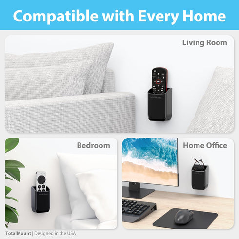 TotalMount Hole-Free Remote Control Holder – Eliminates Need to Drill Holes in Your Wall (Black, Quantity 1)...