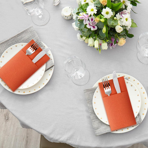Dark Orange Napkins Hand Towels Disposable, Linen-Feel Dinner Napkins with Prefolded Built-in Flatware Pocket, Guest Paper Hand Towels For Wedding...
