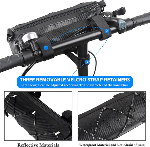 Waterproof Bike Handlebar Bag - 2L Front Frame Roll Pouch with Shoulder Strap, Road Mountain Bicycle Professional Cycling Travel Accessories, Mult...