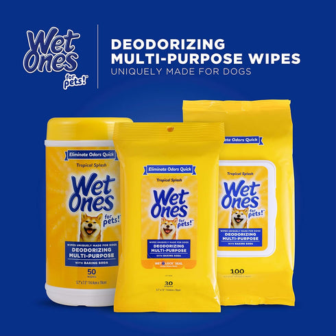 Wet Ones for Pets Deodorizing Multi-Purpose Dog Wipes With Baking Soda | Dog Deodorizing Wipes For All Dogs in Tropical Splash Scent, Wet Ones Wip...