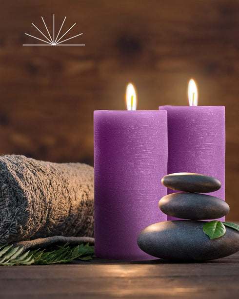 Mottled Pillar Candles by Bask - Set of 6-3" x 6" Dripless Unscented Candles in Purple for Home Decor, Relaxation & All Occasions...