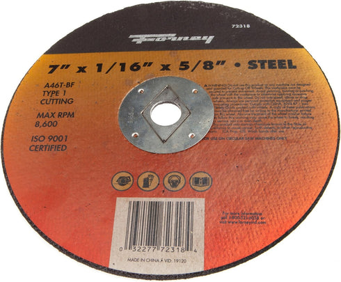 Forney 72318 Cut-Off Wheel, Type 1 Metal with 5/8-Inch Arbor, A46T-BF, 7-Inch-by-1/16-Inch...