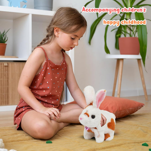 Easfan Walking Bunny Stuffed Animal Interactive Jumping Spotted Rabbit Talking Hopping Ears Nose Moving Educational Plush Toy Easter Birthday Gift...