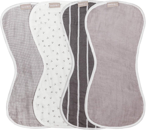 WeeSprout Unisex Organic Towel Cotton Burp Cloths, Set of 4, Four Ultra-Absorbent Layers Keep Clothes Dry, Button Transforms into Baby Bib, Machin...
