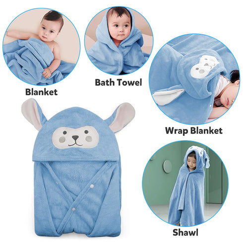 ROMASA Baby Bath Towel Hooded Ultra Soft Towel Highly Absorbent Bathrobe Blanket Toddlers Shower Gifts for Boys Girls-27.5" x 55" (Blue)...