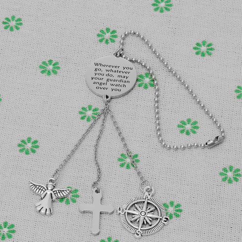 Guardian Angel Cross Car Charm for Rearview Mirror Window Hanging Ornaments Car Pendant for Home Vehicle Interior Accessories Car Rearview Mirror ...