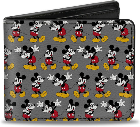 Buckle-Down Men's Disney Wallet, Bifold, Nerdy Mickey Mouse 3 Pose Stripe Gray, Vegan Leather, Multicolor, Standard Size...