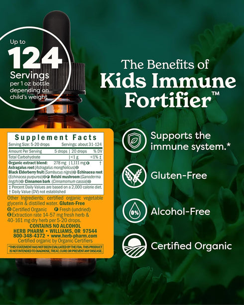 Herb Pharm Kids Certified-Organic Alcohol-Free Immune Fortifier Liquid Herbal Formula, 1 Ounce...