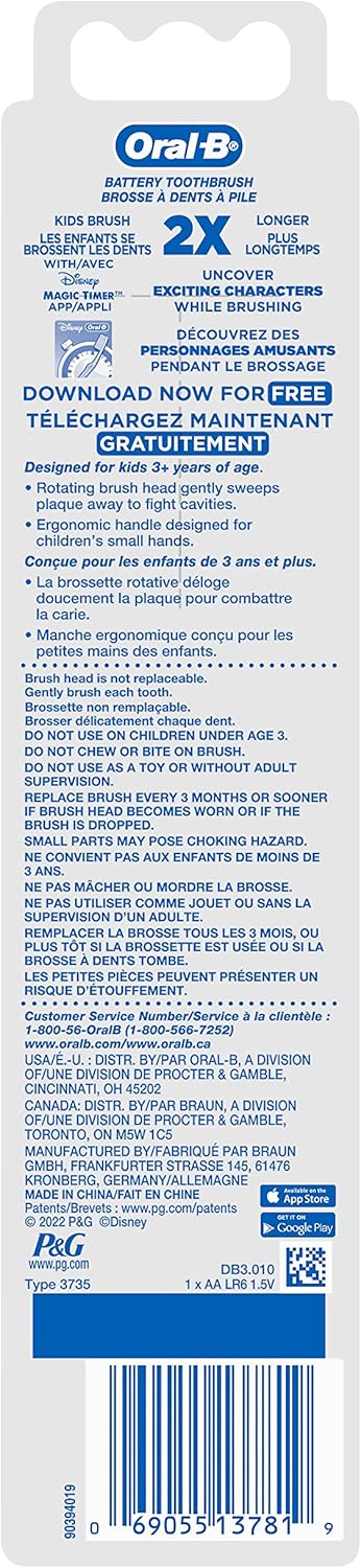 Oral-B Kid's Battery Toothbrush Featuring Disney's Little Mermaid, Soft Bristles, for Kids 3+...