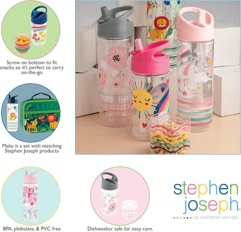 Stephen Joseph SIP and Snack Sloth Bottle Combo Bottle 350ml + Snack Cup 104ml, 2.5”x 8.25” (6.3cm x 2cm), Pink...