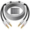 14 AWG Speaker Cable Wire 6 Feet with Gold-Plated Banana Tip Plugs-CL2 Rated-in Wall-Heavy Duty Nylon Braided, Oxygen-Free Copper (OFC)-White-with...