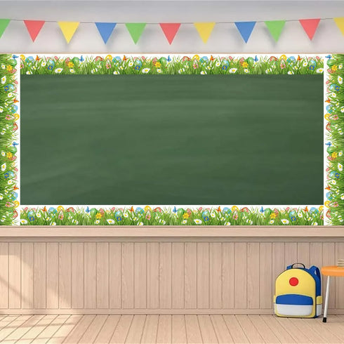 Easter Bulletin Board Border, Self-Adhesive Green Grass Easter Egg Bunny Flower Border Trim for Spring Easter Classroom Bulletin Board Home Office...