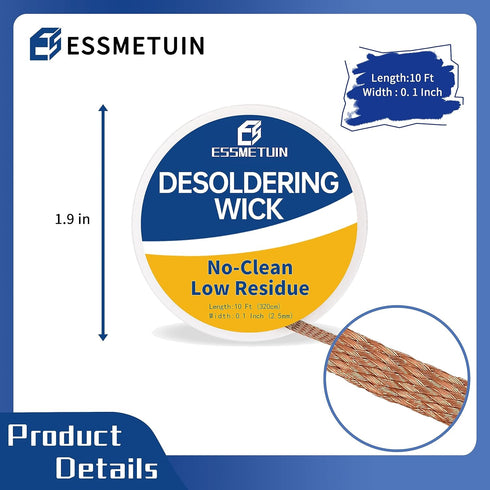 Essmtuin Solder Wick Braid 10Ft with Flux for Electronic, 2 Roll Desoldering Wick Braid Remover Solder, No-Clean Soldering Wick Used to Disassembl...