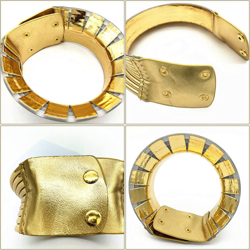 6 Pieces Gold African National Tribal Costume Accessories Set Long Neck Collar Necklaces Metal Bracelet Gothic Chunky Nose Hoop Chain Swirl Earrin...