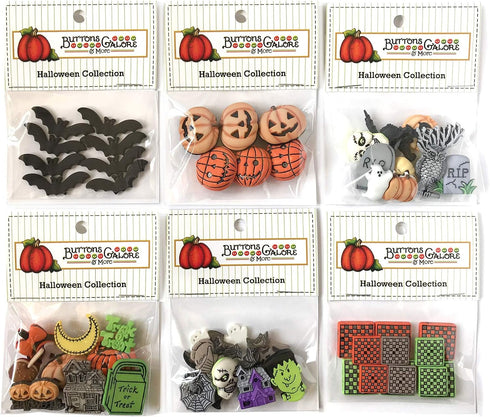 Buttons Galore 50+ Assorted Halloween Buttons for Sewing & Crafts - Set of 6 Button Packs - Bats, Jack O Lanterns & More...