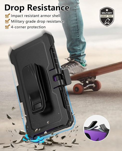 for Samsung Galaxy S22-Plus Case: ShockProof Durable S22+ Cell Phone Cover with Built-in Kickstand | TPU Bumper Textured | Full-Body Protective Ru...