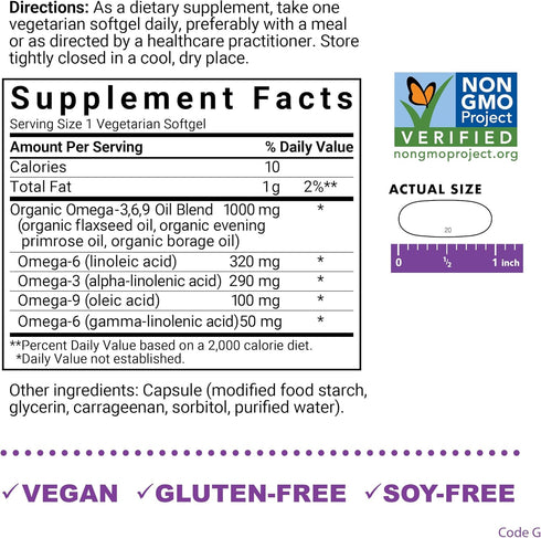 Bluebonnet Nutrition Plant Based Omega 3-6-9-1000 mg – for Heart Health* – Highly Absorbable Cold Pressed Oil – Non-GMO Project Verified, Vegan – ...