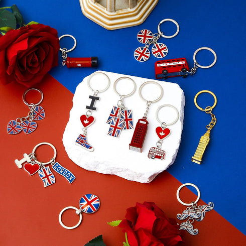 Henoyso 12 Pack London Souvenir Keychains UK Flag Keyrings for British Christmas Gifts Party Decorations, Multi Styles...