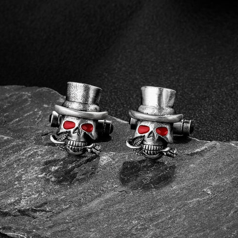 Sillver Tone Halloween Gentleman's red eye socket skull Cufflinks For Men With Gift Box....