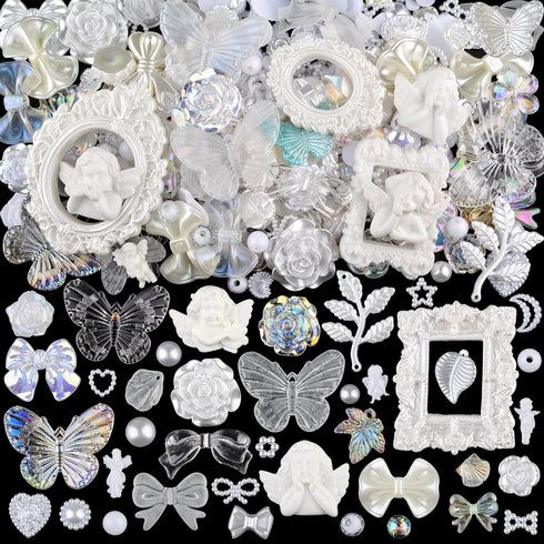 kikonoke 350 Pieces 3D Resin Rose Flower Bows Butterfly Embellishments Angel Charms Picture Frame with Flatback Pearl Beads for Craft DIY Making S...