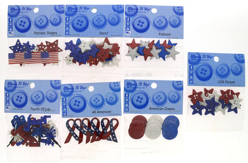 Dress It Up 9086 Patriotic Button Embellishment Assortment - 12 Pack - Includes Extra Free Button Embellishment Pack...
