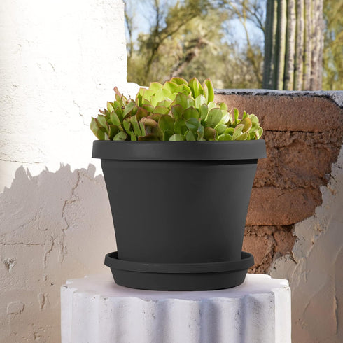 Bloem Terra Pot Round Drain Saucer: 14" - Black - Matte Finish, Durable Resin, Ribbed Bottom, for Indoor and Outdoor Use, Gardening, Planter Not I...