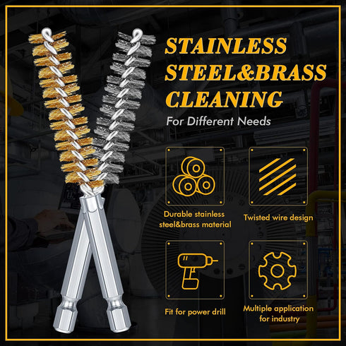 12 Pieces Bore Brush for Drill Wire Bore Brush Set Wire Cleaning Brush Set Stainless Steel Cleaning Brush for Power Drill Impact Driver (Stainless...