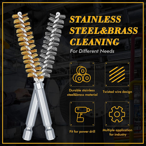 24 Pieces Bore Brush for Drill Wire Bore Brush Set Wire Cleaning Brush Set Stainless Steel Cleaning Brush for Power Drill Impact Driver (Stainless...
