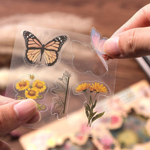 500 Pieces (100 Sheets) Vintage Scrapbook Stickers Transparent Stickers for Journaling Scrapbooking Supplies Butterfly Flowers plant Stickers Kit ...