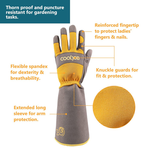 COOLJOB Thorn Proof Rose Pruning Garden Gloves for Women, Long Sleeve Padded Yard Work Gloves for Thorny Bush, Blackberry, Cactus, Heavy Duty/Punc...