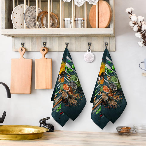 Colourful Herbs Spices Cooking Black Dish Kitchen Towels Set of 2 Soft Absorbent Hand Towels Tea Towels Gifts Bathroom Home Decorative 16x24 Inch...