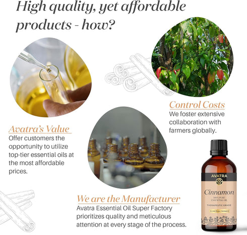 Avatra Cinnamon Essential Oil for Skin, Diffuser, & Aromatherapy | Natural & Undiluted Essential Oil for Cleaning, DIY | Soap & Candle Making | Pr...