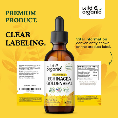 Echinacea Goldenseal Tincture - Immune Support Supplement w/Goldenseal Root and Organic Echinacea - Alcohol-Free Echinacea Goldenseal Liquid for I...