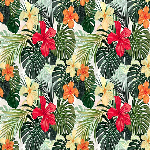 Tropical Round Tablecloth, Hawaiian Palm Tree Hibiscus Flowers Plants Tablecloths, Aloha/Luau Theme Party, Wipeable Waterproof Table Cloth for Fam...