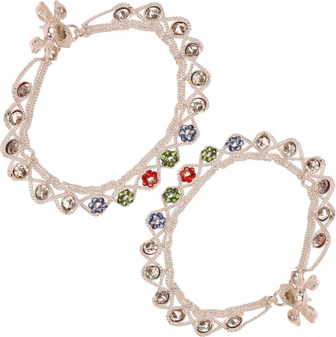 Touchstone NEW Indian Bollywood Handcrafted Pretty Stylish Colorful Designer Jewelry Payal Paazeb Anklets In Silver Tone For Women....