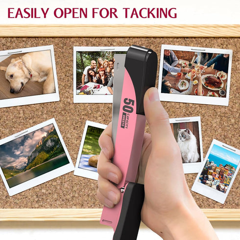 Metal Stapler Heavy Duty 50 Sheet Capacity with 1750 Staples and Staple Remover, Pink Stapler Full Strip Staplers for Desk, No Jam, Non-slip Offic...