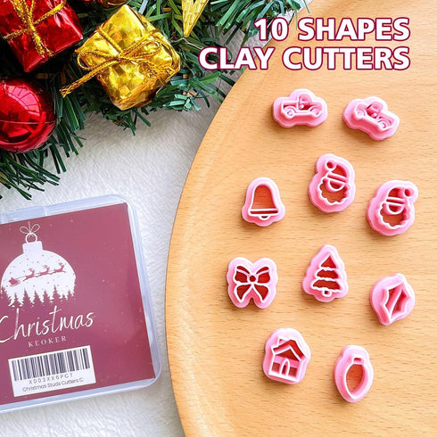KEOKER Christmas Polymer Clay Cutters, Christmas Polymer Clay Cutters for Earrings Making, 10 Shapes Mini Christmas Clay Earrings Cutters, Truck C...