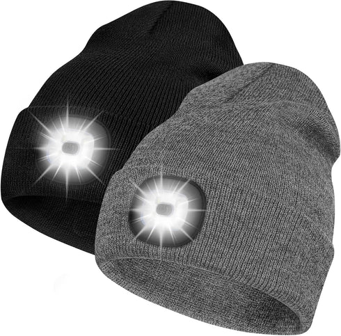 Bosttor LED Beanie Hat with Light 2 Pack, Headlamp Cap, Unisex Winter Knitted Hats Headlight Flashlight Gifts for Men Women...