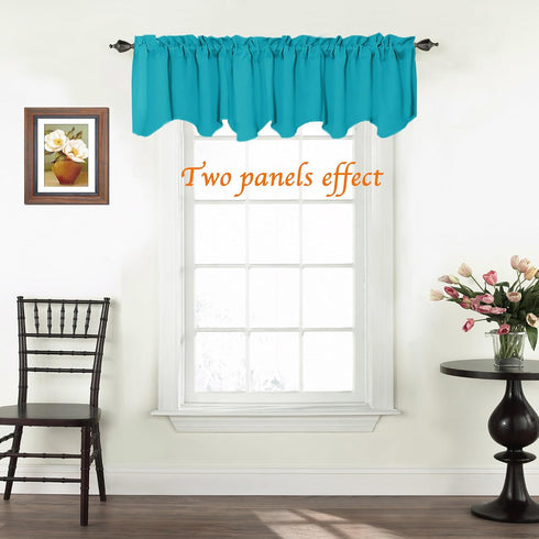 Turquoize Teal Valance Curtains for Kitchen Blackout Thermal Insulated Solid Window Curtain Valance Rod Pocket Scalloped Short Window Valance Curt...